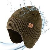 TOP-EX DryKnit™ Unisex 80% Merino Wool Waterproof Beanie with Ear Flap Warm Winter Fleece Lined Beanie Hat M/L/XL