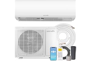 SereneLife Mini système de chauffage et climatisation divisé 12 000 BTU, unités murales d'intérieur et d'extérieur 208 V avec