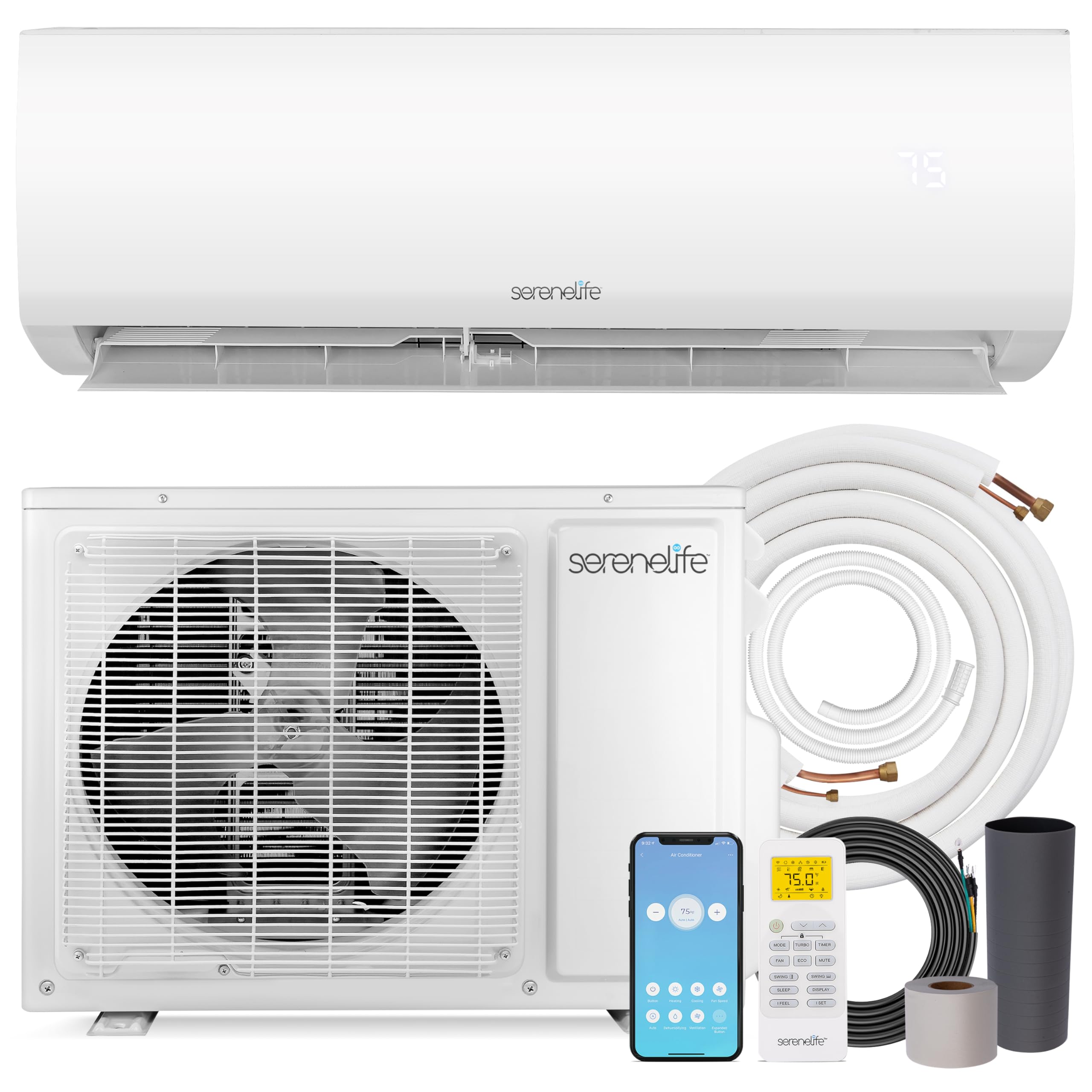 Photo 1 of *PARTIAL SET*
SereneLife 12,000 BTU Mini Split AC & Heating System, 115V Indoor & Outdoor Wall-Mounted Units with WiFi, Installation Kit Included for Home, Office & Bedroom, Up to 550 Sq. Ft. Coverage