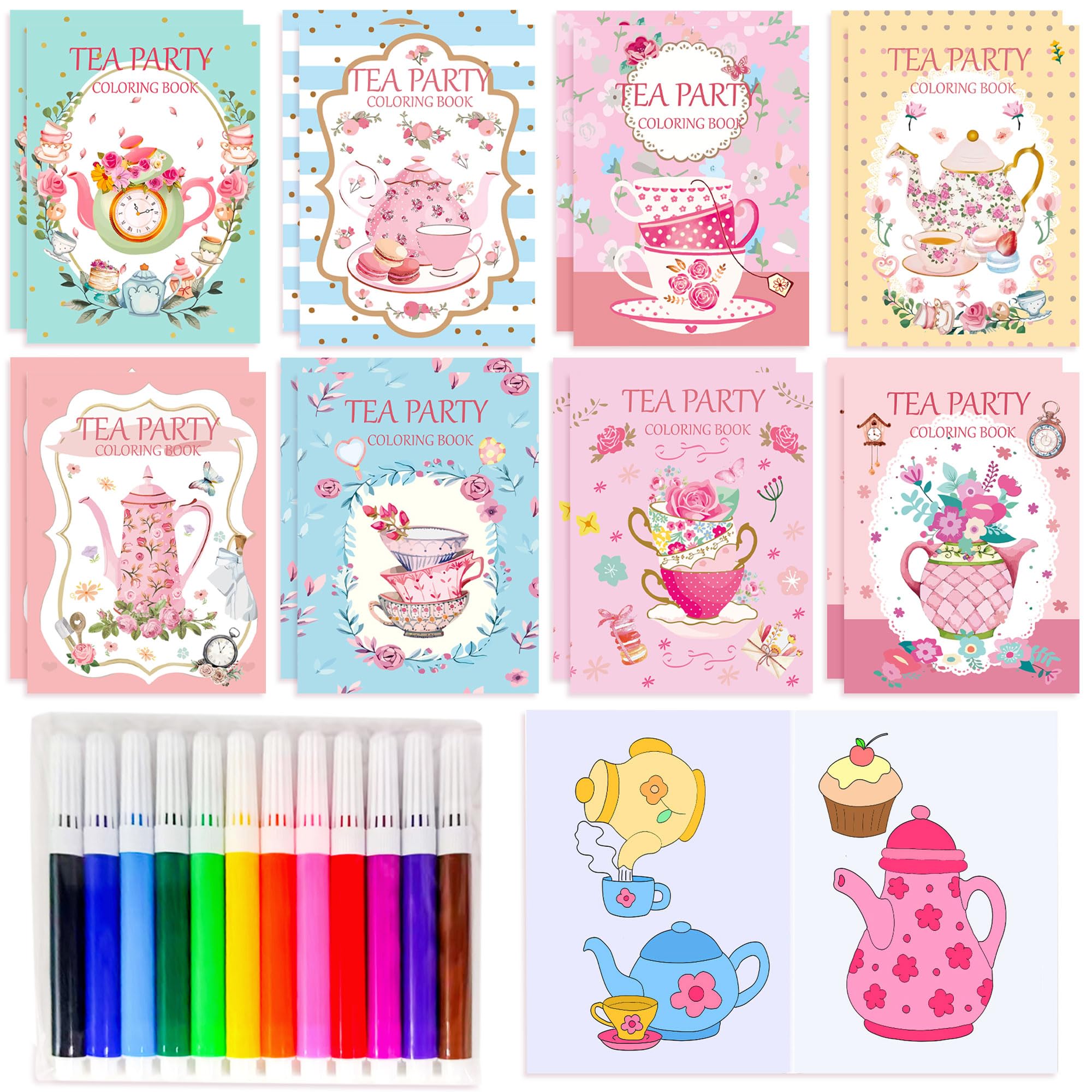 Mini Coloring Books Bulk Tea Party Fillers with Pens Small Activity Books with Tea Time Party Favors Birthday Goodies Supplies