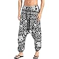 AITFINEISM Men's Drawstring Aladdin Hippie Harem Pants Loose Drop Crotch Trousers