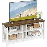 ChooChoo Farmhouse TV Stand for TVs up to 60 Inch, Modern Entertainment Center with 4 Open Shelves & Built-in Cable Holes, Media TV Console for Living Room, Bedroom, White