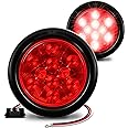 TRUE MODS 2pc 4" Round Red 10 LED Trailer Tail Lights [DOT FMVSS 108] [SAE S2T2I6P2] [Grommet & Plug] [IP67 Waterproof] Turn Stop Brake Horse Boat Trailer Lights for RV Semi Truck Flatbed Camper