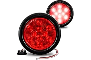 ONLINE LED STORE TRUE MODS 2pc 4" Round Red 10 LED Trailer Tail Lights [DOT FMVSS 108] [SAE S2T2I6P2] [Grommet & Plug] [IP67 Waterproof] Turn Stop Brake Horse Boat Trailer Lights for RV Semi Truck Flatbed Camper