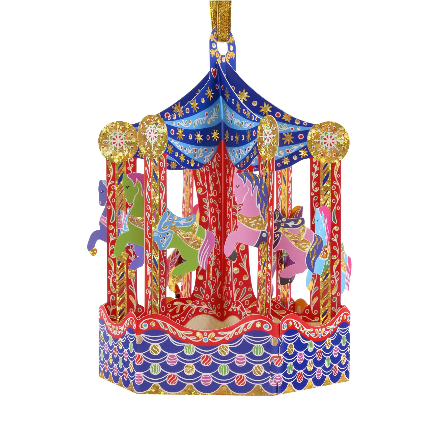 Santoro Baubles, 3D Pop Up Greeting Card & Decorative Hanging Ornament - Carousel - For Kids, Family, Birthday