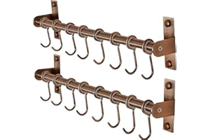 Dseap Kitchen Hooks for Hanging Utensils, Hanging Pot Rack, Kitchen Utensil Hanger Rail with 8 Hooks for Pots Pans, Spoons, M