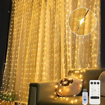 paquete de 2 luces led para cortina 300 luces led de 9 8 pies con 8 modos de luces de hadas para dormitorio boda decoracion de fiesta color