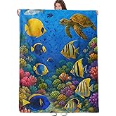 ZZNHP Colorful Fish Blanket, Coral Flannel Throw, Soft Cozy Lightweight Throws Blankets for Women Kids Girls, Tropical Underwater Marine Life Home Decor for Sofa Couch Bedroom Home, 60x50 Inch