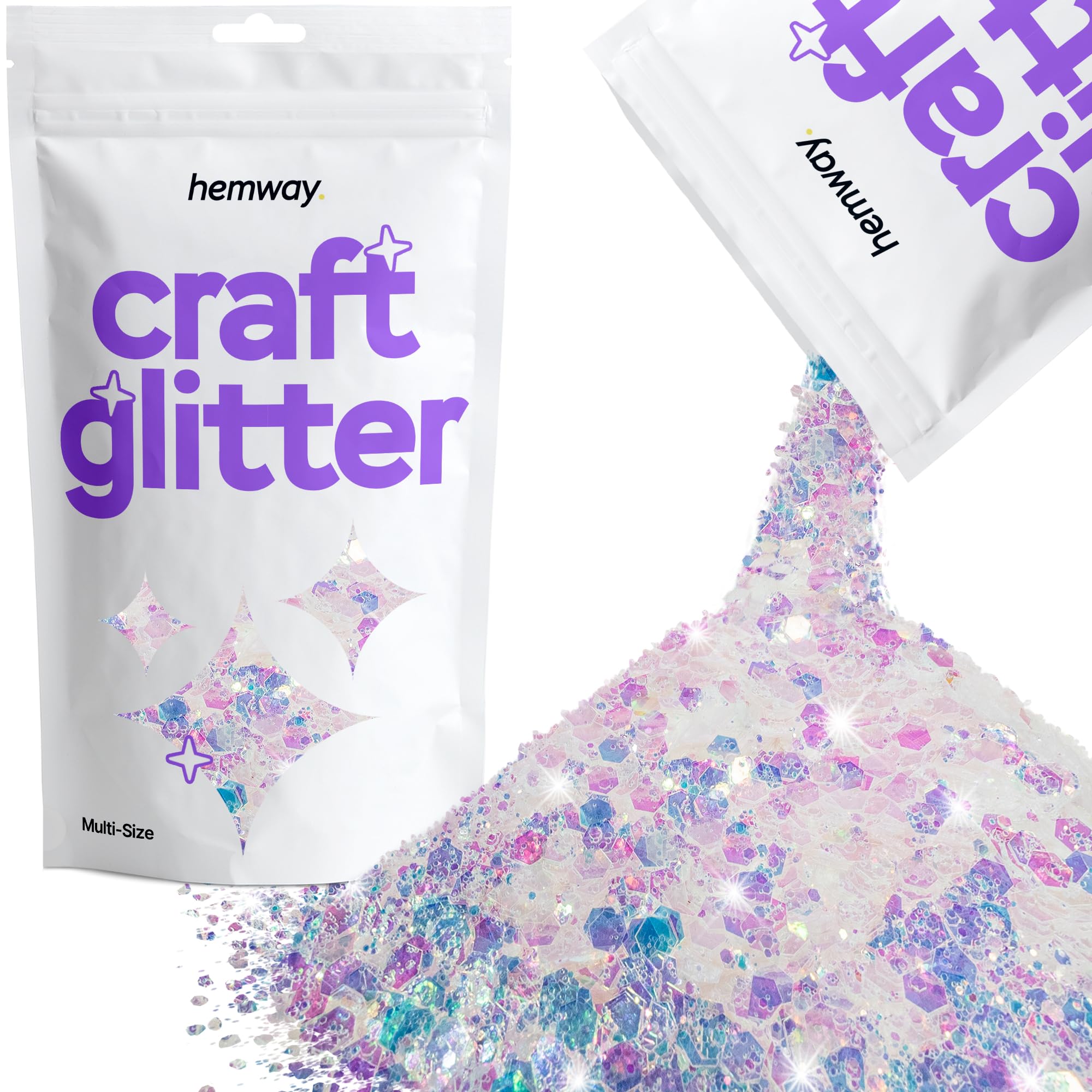 Hemway Craft Glitter Mother of Pearl Iridescent 100g Multi Size Glitter for Crafts, Resin, Cosmetic, Nail, Face, Body, Festival, Tumblers, Art, Candle, Crafting