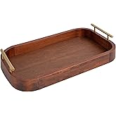Kate and Laurel Lipton Mid-Century Rectangle Wood Tray, 10" x 18, Walnut Brown and Gold, Decorative Accent with Rounded Edges