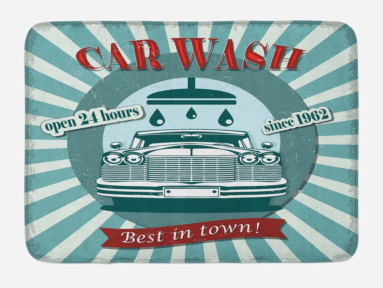Ambesonne Retro Bath Mat, Vintage Graphic Design for a Car Wash Sign Commercial Aged Classic Vintage Arsty, Plush Bathroom Decor Mat with Non Slip Backing, 29.5