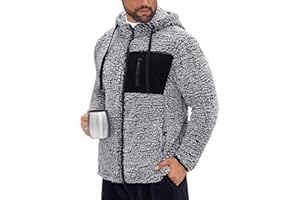VOGSTART Men's Sherpa Zipper Hoodie Fuzzy Fleece Jacket Color Block Thermal Cardigan with Pockets (S-XXL)