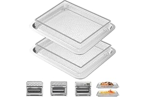 GCQ Air Fryer Basket Tray 2 Set for Cuisinart TOA-60 TOA-65 TOA-70 Toaster Air Fryer Convection Oven, 12.4 * 11'' Mesh Steel 