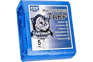 CARTMAN Finished Size 8x10 Feet Blue Poly Tarp 5 Mil Thick, Multipurpose Protective Cover for Camping, Tent, Boat, RV, Car