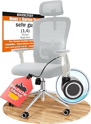 CLOUVOU BrightSeat Bürostuhl Ergonomisch [TESTSIEGER] Schreibtischstuhl 100% individuell einstellbar | Büro Stuhl & Gaming Stuhl | Computerstuhl Home Office Chair Ergonomic | Drehstuhl 150 kg