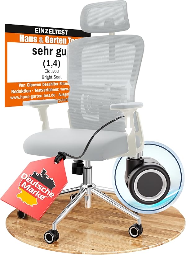 CLOUVOU BrightSeat Bürostuhl Ergonomisch [TESTSIEGER] Schreibtischstuhl 100% individuell einstellbar | Büro Stuhl & Gaming Stuhl | Computerstuhl Home Office Chair Ergonomic | Drehstuhl 150 kg