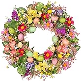 Briful Easter Wreath, 21.7'' Colorful Artificial Door Wreaths with Easter Eggs, Floral Wreaths for Fireplace Mantle Decor, Farmhouse Home Wall Window Decorations