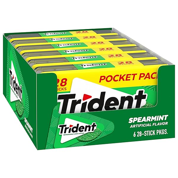 TRIDENT SPEARMINT SUGAR-FREE CHEWING GUM, 6 POCKET PACKS OF 28 PIECES (168 TOTAL PIECES)