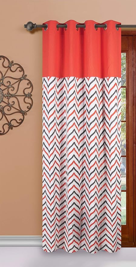 Buy Dekor World Cotton Coral Ikat Chevron Printed Eyelet Curtain