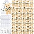 Wettarn 50 Sets Small Tiny Plush Bear Bulk 4.72 Inch Mini Stuffed Animals Small Bear Party Favors with Thank You Tags and Mesh Bags for DIY Keychain Birthday(Brown)