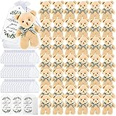 Wettarn 50 Sets Small Tiny Plush Bear Bulk 4.72 Inch Mini Stuffed Animals Small Bear Party Favors with Thank You Tags and Mesh Bags for DIY Keychain Birthday(Brown)