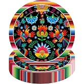 50 Pcs 9-Inch Mexican Fiesta Paper Plates Tableware Cinco de Mayo Supplies | Colorful Floral Serape Stripe Design, Disposable Plates for Cinco de Mayo Party Supplies, Mexico Birthday Table Decorations