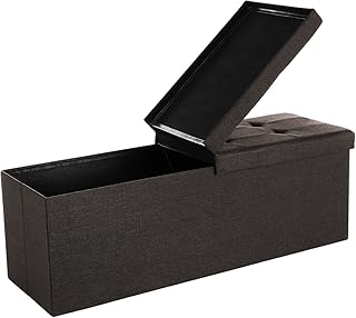 SONGMICS 110 x 38 x 38 cm Faltbarer Sitzhocker 3-Sitzer belastbar bis 300 kg Fußbank Schuhbank Tritthocker leinen, schokoladenbraun, LSF77Q