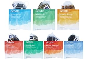 Arbata Assorted Artisinal Tea Sampler (14 Pyramid Tea Bags) Chai, Peach, English Breakfast, Chinese, Earl Grey, and Mint Teas - Green, Black, Herbal Tea Gift Set