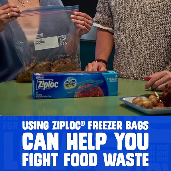 ZIPLOC QUART FOOD STORAGE FREEZER BAGS, GRIP ‘N SEAL TECHNOLOGY FOR EASIER GRIP, OPEN, AND CLOSE, 100 COUNT