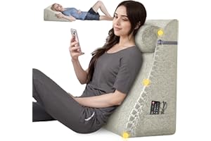 Daneey Reading Pillows for Sitting in Bed Adult Back Pillow for Bed Sitting Up, Back Support Pillow for Bed with Adjustable Roller, Foam Wedge Pillow for Neck, Lumbar, Back, Beige, 20 * 12 * 26IN