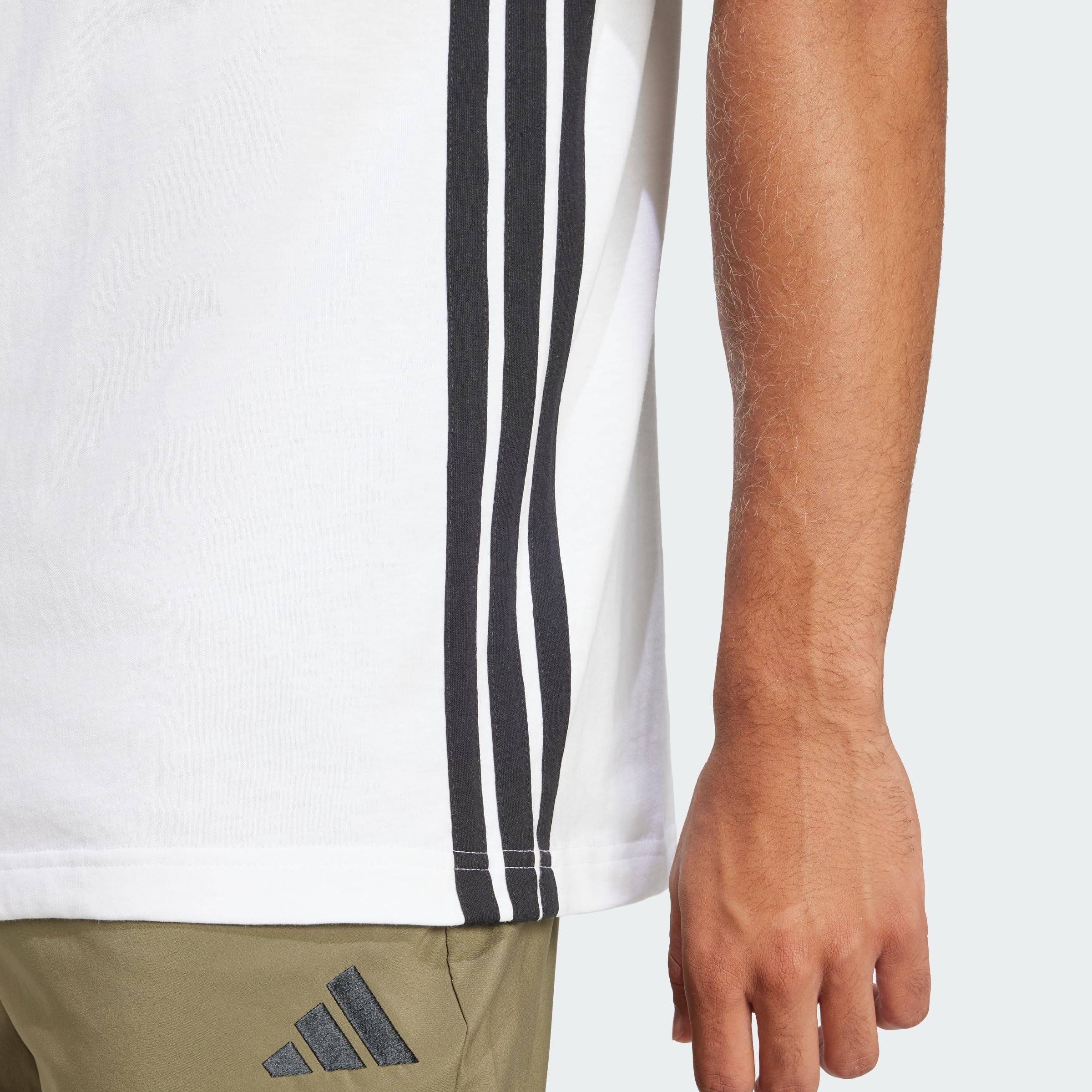 Adidas Men's Essential Three Stripes Single Jersey Tee, White/Black, XL 8