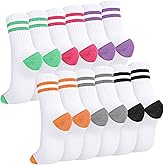 Jspupifip 6 Pairs Striped Crew Socks for Women, Splicing Color Athletic Sports Running Socks, Soft Breathable Calf Tube Sock