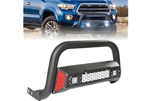 PARTREE Bull Bar Fit for Toyota Tacoma 3rd gen 2016 2017 2018 2019 2020 2021 2022 2023 with LED Light & w/License Plate Bracket DIY Paintable Front Bumper Brush Push Bar Grille Guard Protector