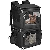 HOVONO Double Cat Carrier Backpack for 2 Cats or Small Dogs,Large Space, L | 2-in-1 Dual Compartment Pet Backpack Carrier up to 18 lbs, Ventilated Design for Traveling/Hiking /Camping/Vet Visits, Black