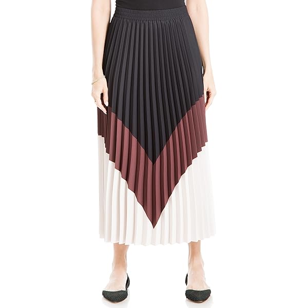 Max Studio Women's Maxi Pleated Colorblock Skirt, Black/Pumice at