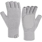 FZ FANTASTIC ZONE Winter Fingerless Gloves for Women Men, Chenille Warm Knit Work Anti-Slip Leather Half Finger Gloves Gifts