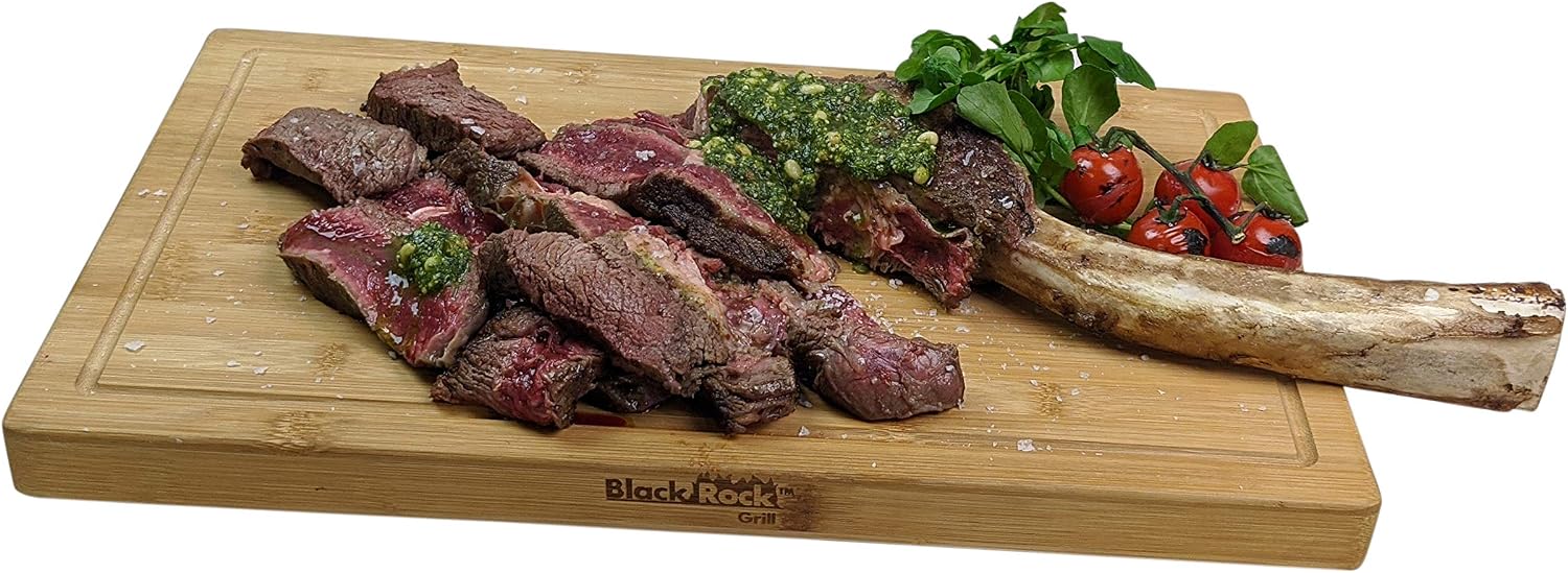 Black Rock Grill Large Bamboo Wooden Serving board, Chopping board, 44cm x 27cm x 3cm / 17.3" x 10.3" x 1.1", Large Steak Board
