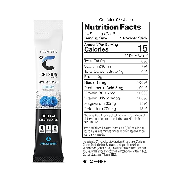 CELSIUS HYDRATION™ BLUE RAZZ, SUGAR FREE ELECTROLYTE HYDRATION DRINK MIX (PACK OF 14)