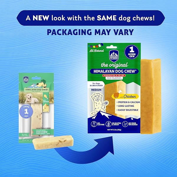 HIMALAYAN DOG CHEW ORIGINAL YAK CHEESE CHEW, CHICKEN, 1 MEDIUM STICK, 2.3 OZ, GLUTEN FREE, HEALTHY TREATS, GRAIN & LACTOSE FREE 100% NATURAL, LONG LASTING, FOR DOGS UNDER 35 LBS