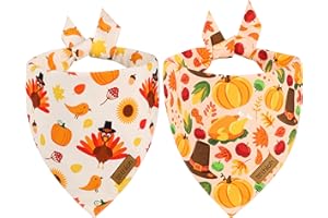 THLOH Thanksgiving Dog Bandanas - 2 Pack Reversible Fall Dog Scarf for Boy & Girl, Premium Durable Fabric, Autumn Bandana for Medium and Large Dogs (Large)