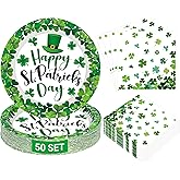 QZYL 100 PCS St Patricks Day Plates and Napkins, Disposable Green Plates,50 Sets Saint Patricks Plates Dinner Plates Shamrock Napkins, Irish Decor St Patricks Day Decorations