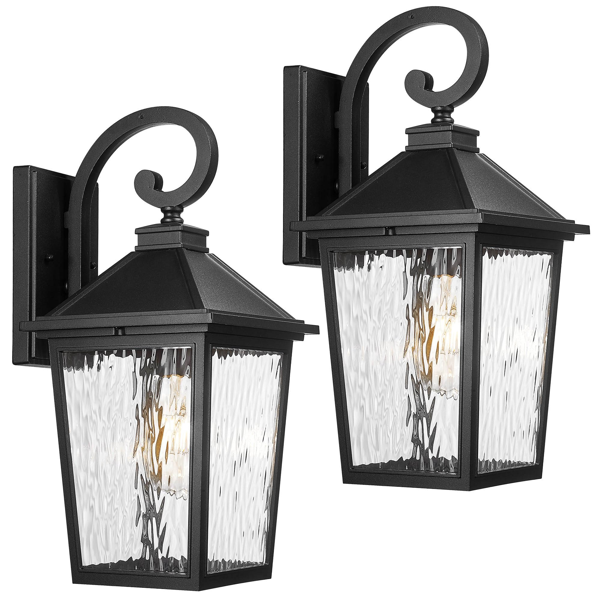 Photo 1 of Outdoor Wall Light 2 Pack, HWH Exterior Wall Lighting Fixtures Sconces Wall Lighting, Outside Porch Light for House with Water Ripple Glass, Matte Black Finish, 5HX100B-2PK-SW BK