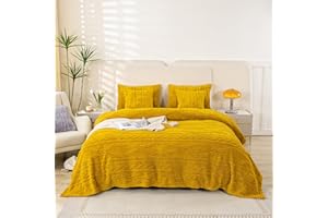 YUSOKI Sherpa Queen Size Blanket(Without Pillows)-3D Stylish Design Super Soft Blankets for Teen Girls Women Couch Bed Sofa Chair Men Boys Gift(Mustard Yellow,90"x90")