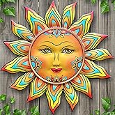 Metal Sun Flower Wall Decor - 13 inches Sun Wall Art Hanging Decorations for Outdoor, Home Garden Yard Patio Fence Bedroom Decor, Gifts for Mom Friends