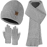 Pleneal Winter Hat Gloves Scarf Set for Women Men Warm Lining Beanie Hats Touchscreen Gloves Thick Soft Scarf