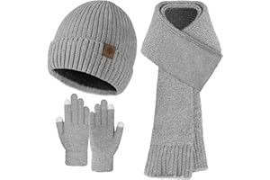 Pleneal Winter Hat Gloves Scarf Set for Women Men Warm Lining Beanie Hats Touchscreen Gloves Thick Soft Scarf