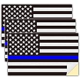 3pcs Reflective US Flag Stickers, 5"x3" Vinyl Thin Blue Line American Flag Decal Car Laptop Bumer Sticker, Support USA Police and Law Enforcement Officers