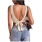 SweatyRocks Women's Country Concert Outfits Tie Backless Lace Crop Top Sexy Going Out Tops Boho Western Outfits