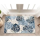 Wonnitar Leaf 2x3 Kitchen Rug, Small Bathroom Blue Rug, Washable Bedside Accent Mat, Monstera Plant Coastal Non-Shedding Soft