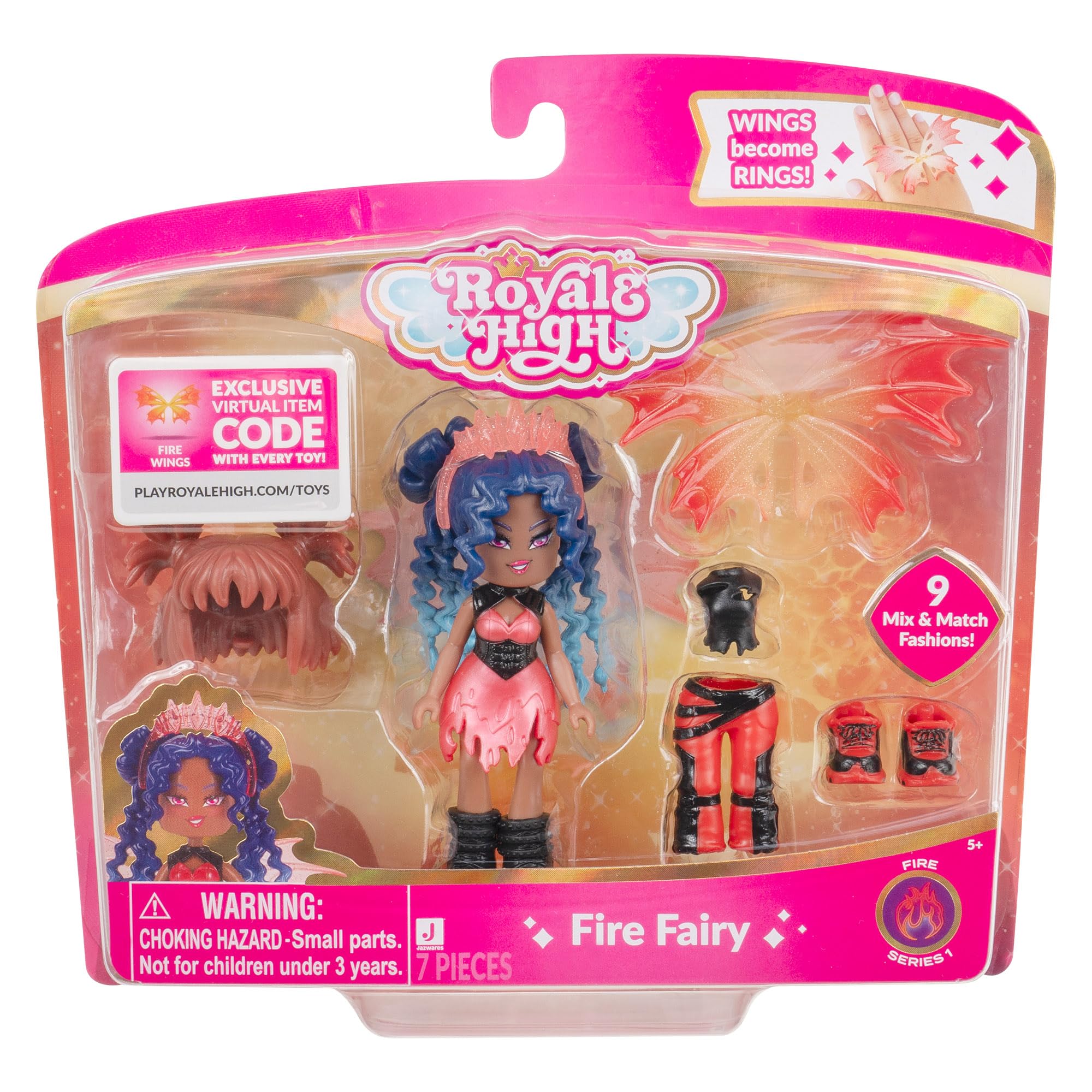 Royale High 3 Inch Fire Fairy Fashion Doll - 1 Figure with 9 Fashion Accessories - Virtual Item Code Included - Series 1 - Ages 5+